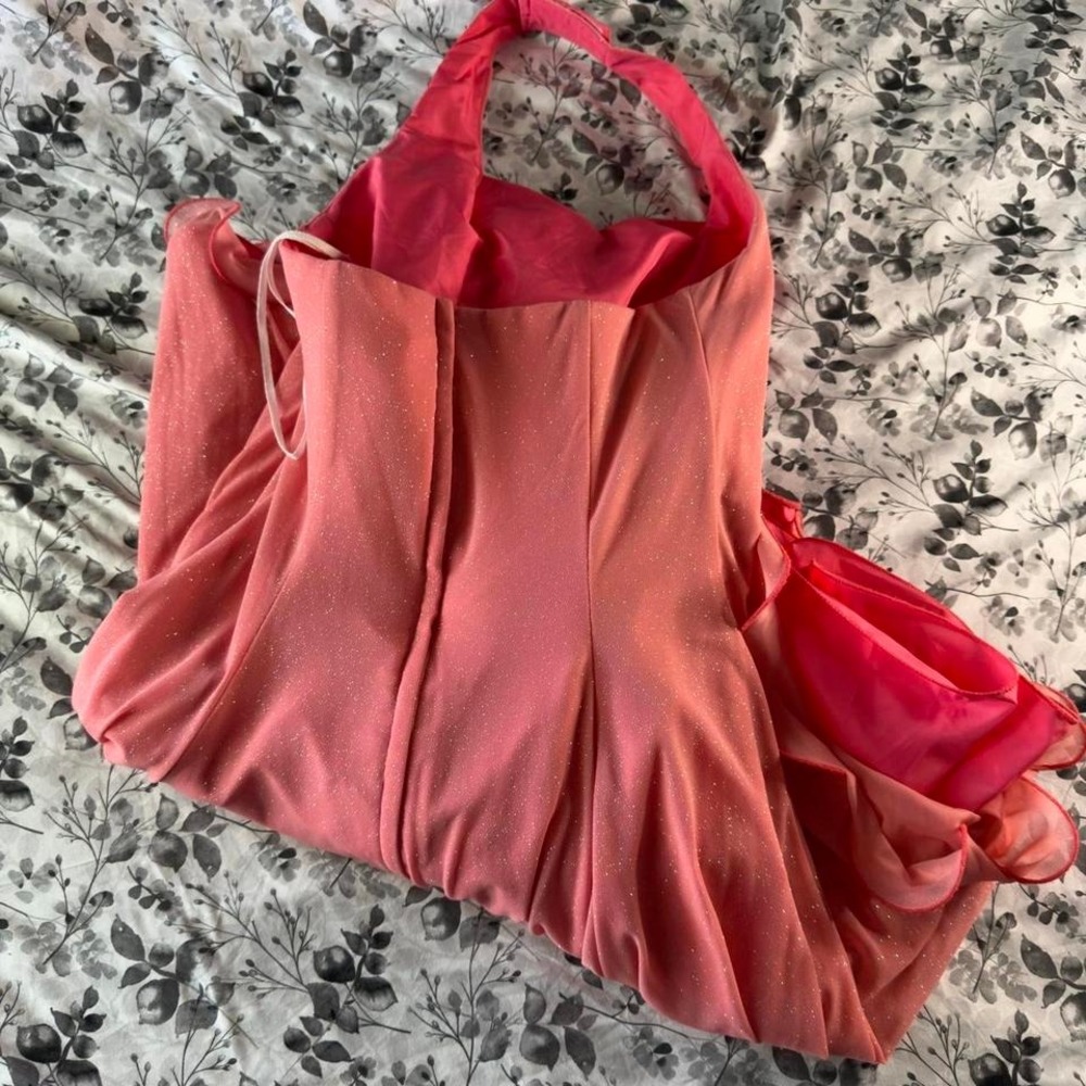 Vintage 80s Pink Sparkling Sweetheart Halter Fit and Flare Dress size S/M - Picture 3 of 7